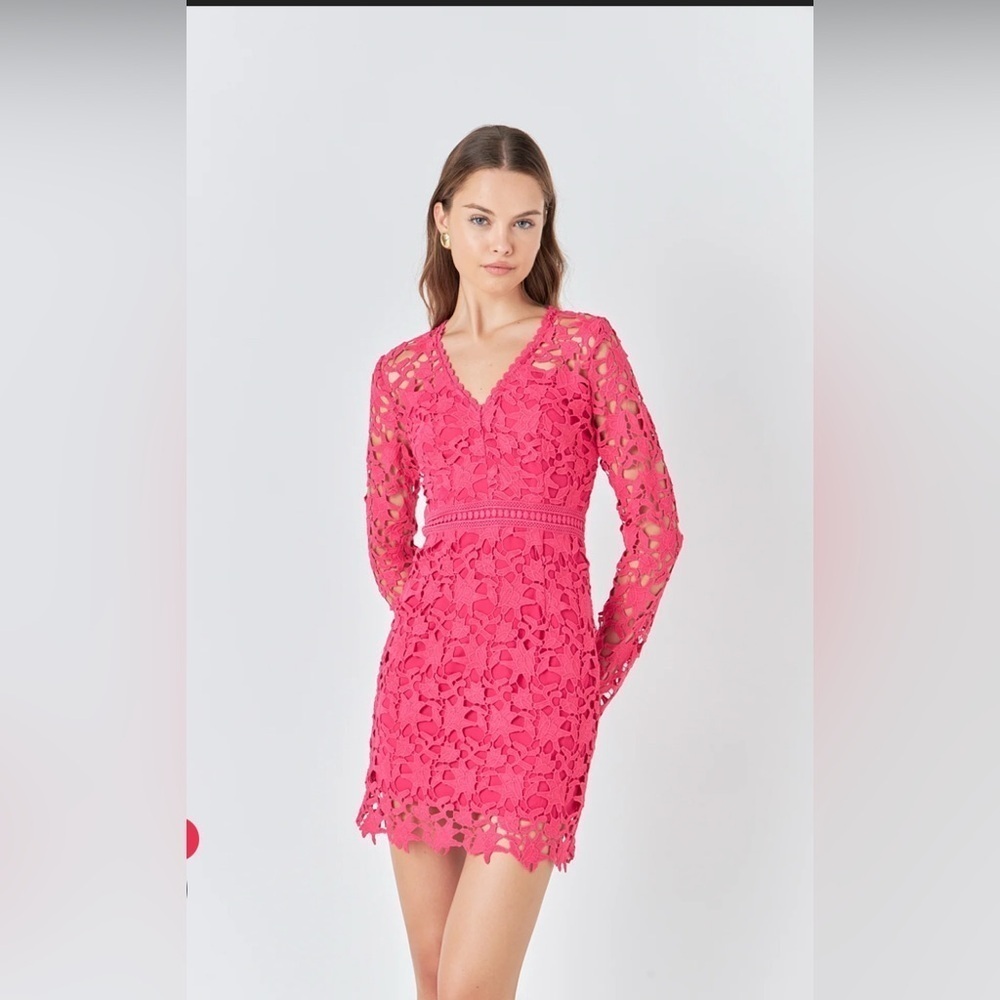ENDLESS ROSE LONG SLEEVE LACE MINI DRESS M